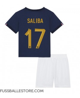 Günstige Frankreich William Saliba #17 Heimtrikotsatz Kinder WM 2022 Kurzarm (+ Kurze Hosen)